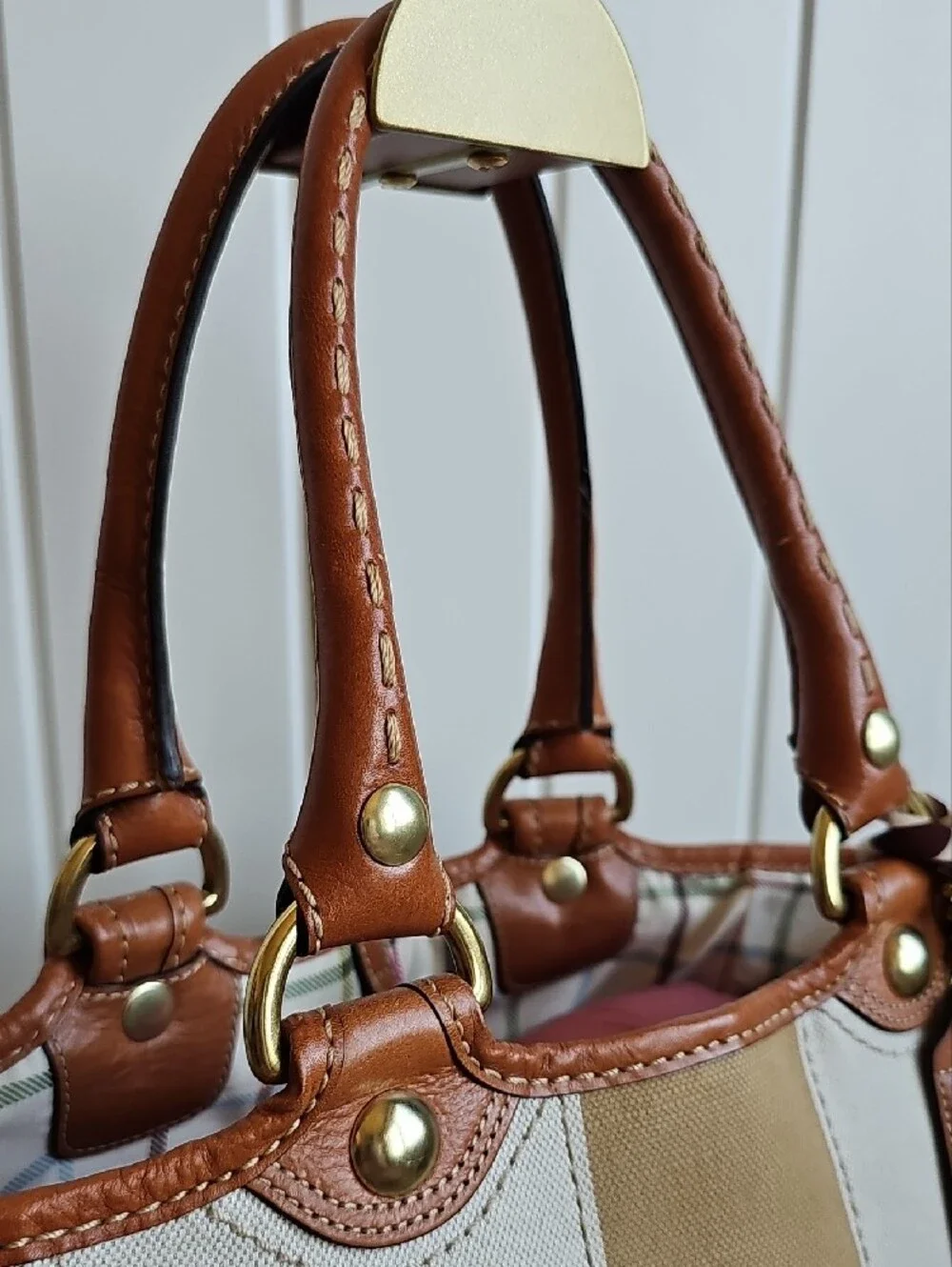 ​Coach 2007 Heritage Stripe Canvas Tattersall Tote Bag #11791 w/ Silk Scarf
